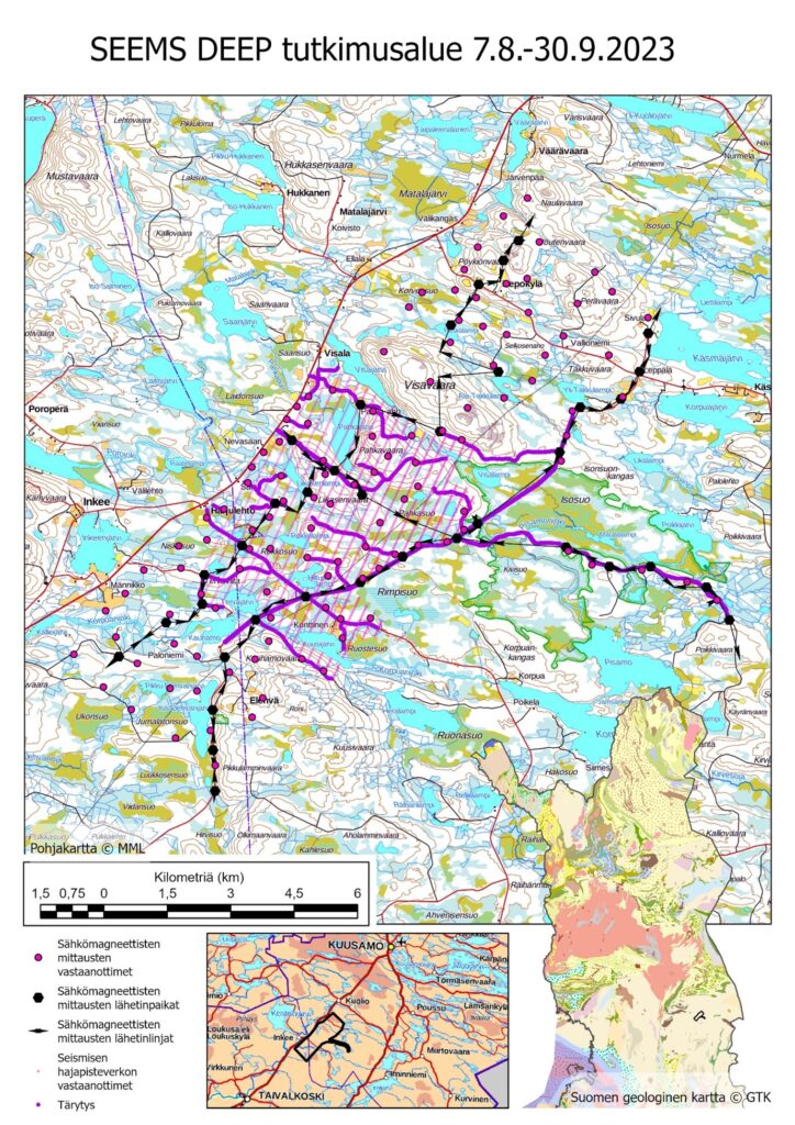 Karttakuva Etelä-Kuusamon alueesta, jossa tehdään projektin tutkimustöitä