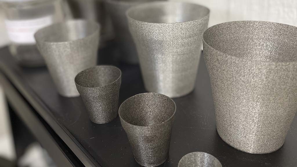 3D-printed flowerpots with volcanic ash and biowaste binder