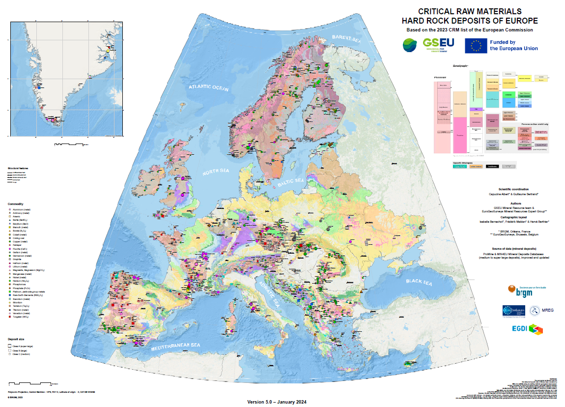 Map of the presence of critical raw materials in European land areas