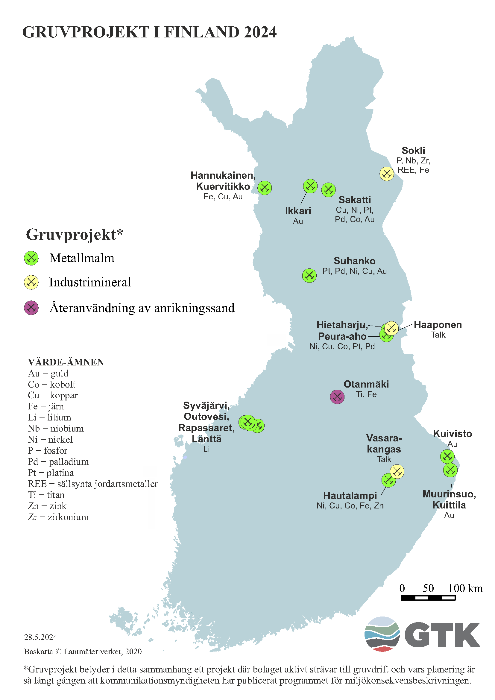 Gruvprojekt på kartan över Finland