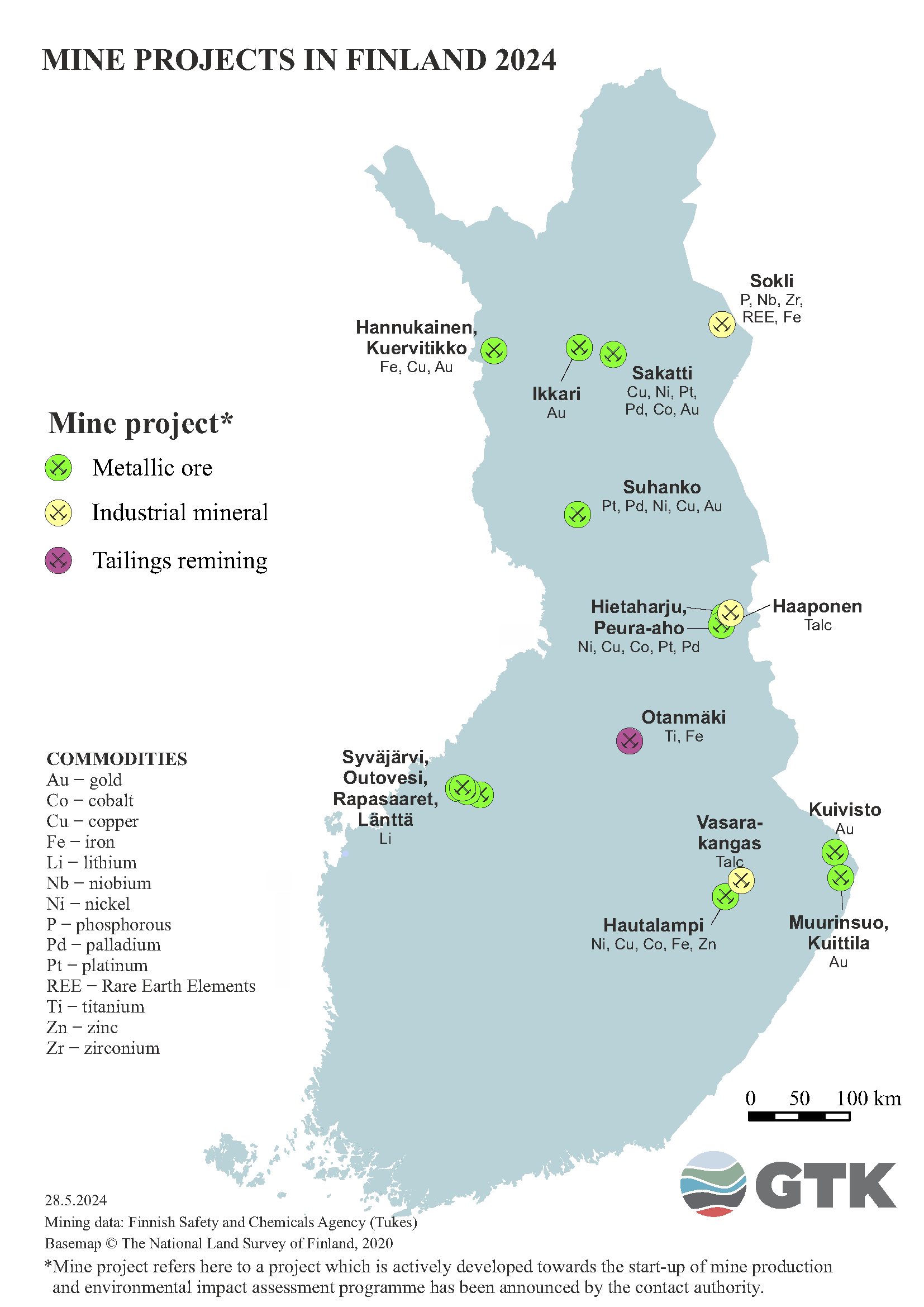 Mining projects on the map of Finland