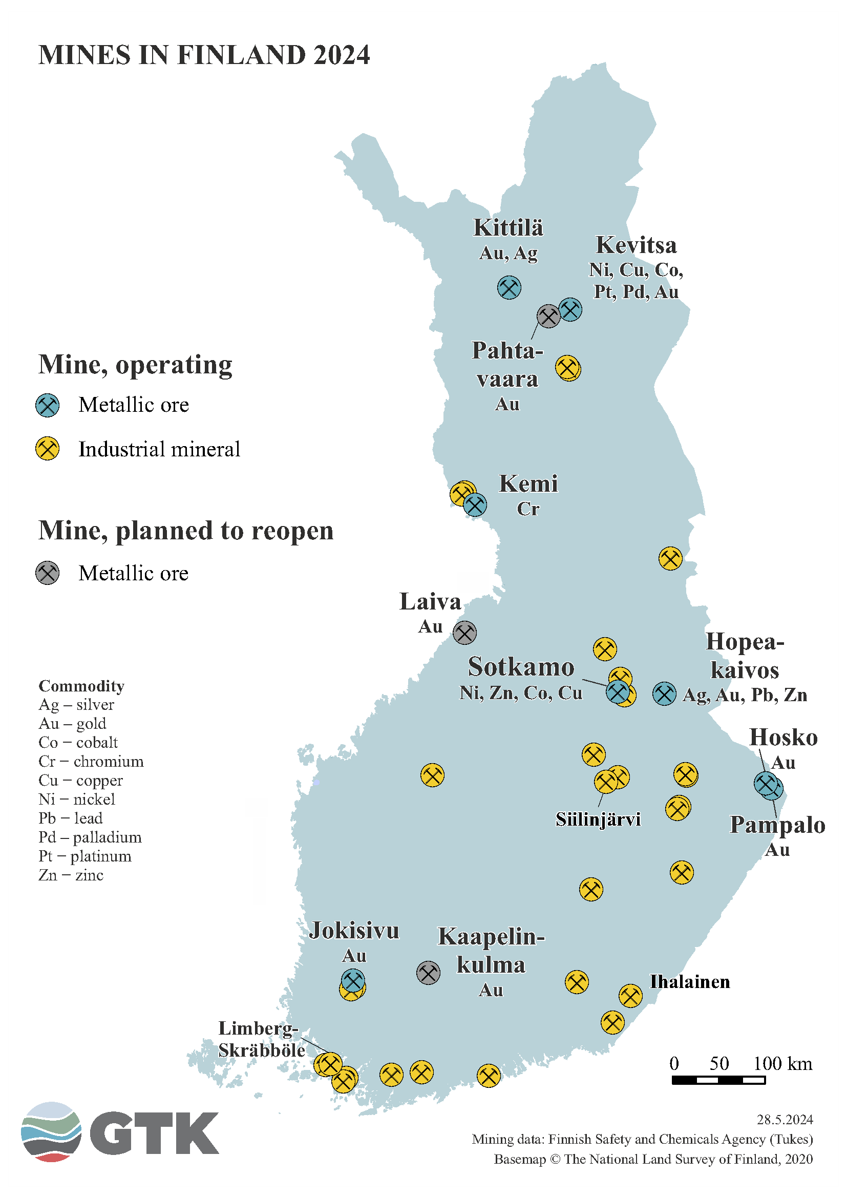 Mines on the map of Finland