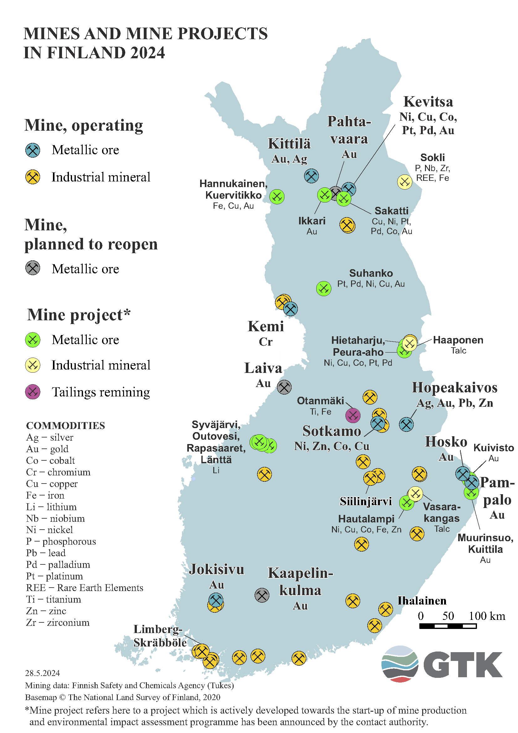 Mines and mine projects on the map of Finland