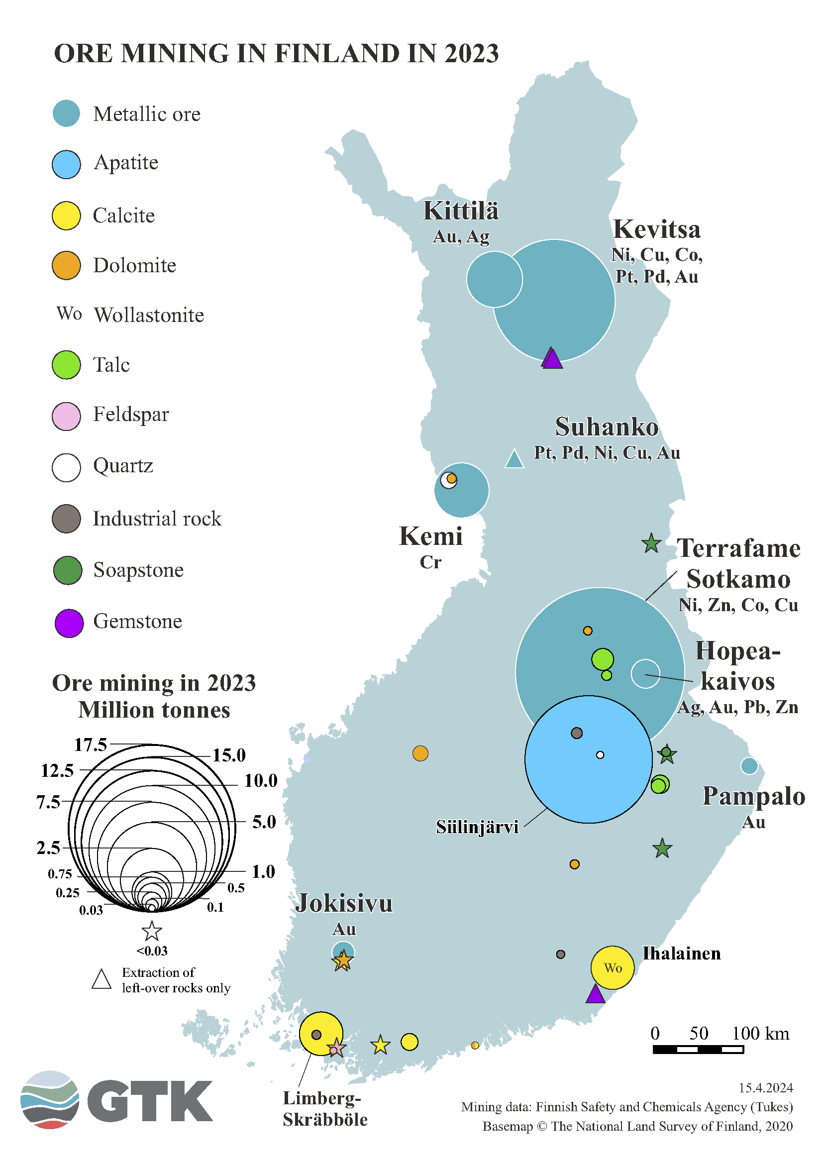 Ore mining on the map of Finland
